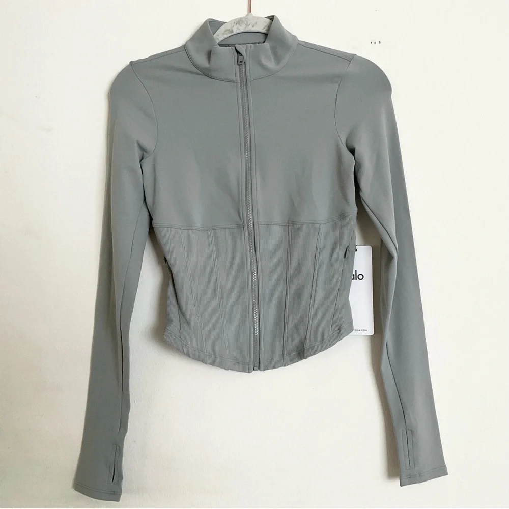 Alo Yoga Airbrush Corset Full Zip Jacket Lunar Grey XS